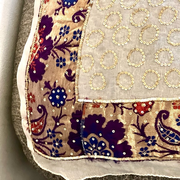 BrandNew!A pure silk Georgette hand embroidered sequins all over;Benarasi Border - Picture 11 of 17